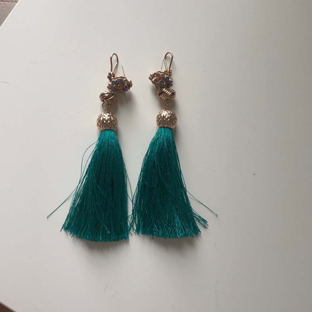 Zara turquoise tassels fringe earrings